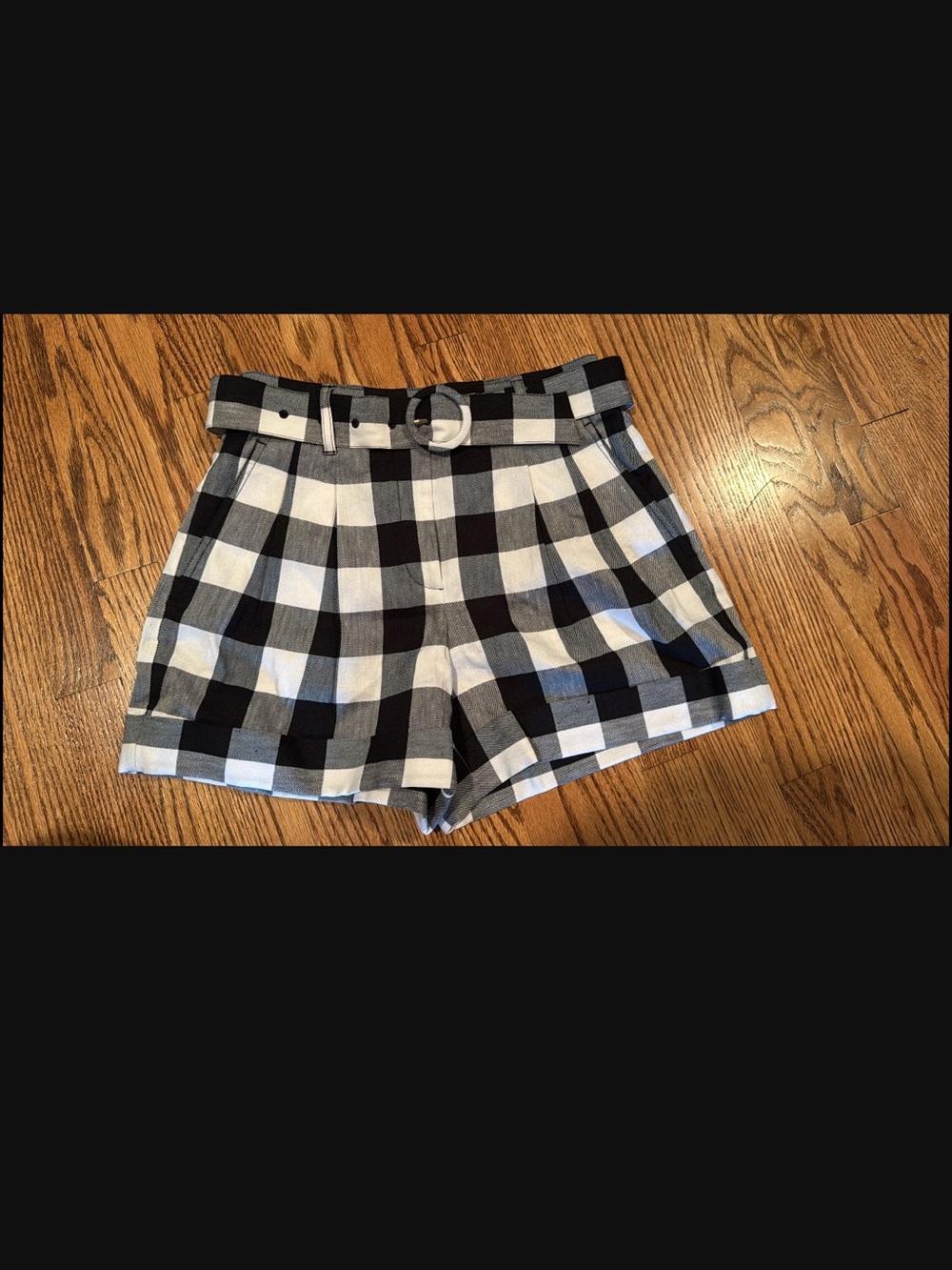 Kate Spade Black & White Checkered High-Waist Belted Shorts